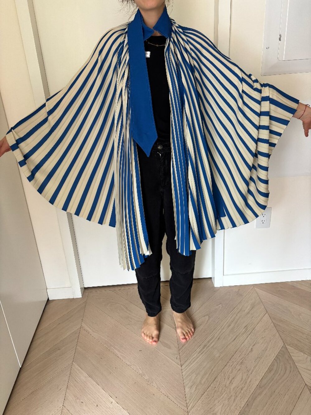Thebe Magugu Pleated Woven Cape In Blue